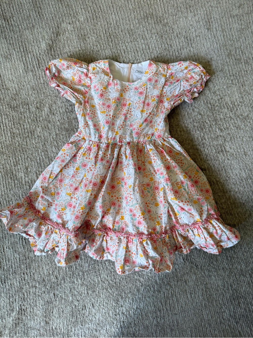 Ollie Jay Floral Puff Sleeve Ruffle Dress Girls Size 6 Cottagecore